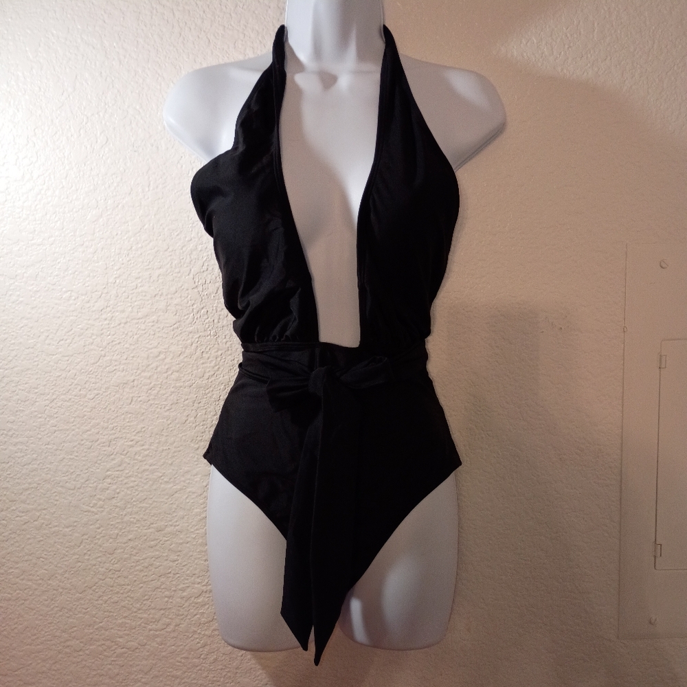 Fashion Nova Black Halter One Piece Swimsuit
